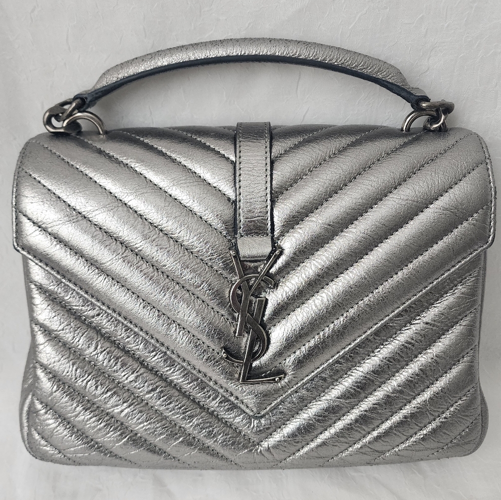 Auth YSL Saint Laurent Classic Monogram College Metallic Bag - Picture 2 of 11